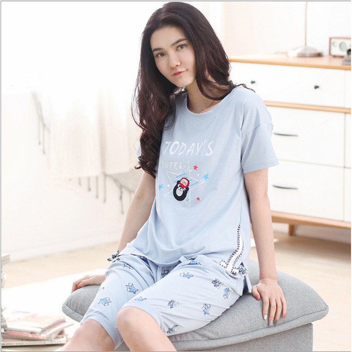 [ẢNH THẬT] Bộ mặc nhà lửng cotton 100% thoáng mát thấm hút mồ hôi, phong cách Hàn Quốc, size M-2XL | WebRaoVat - webraovat.net.vn