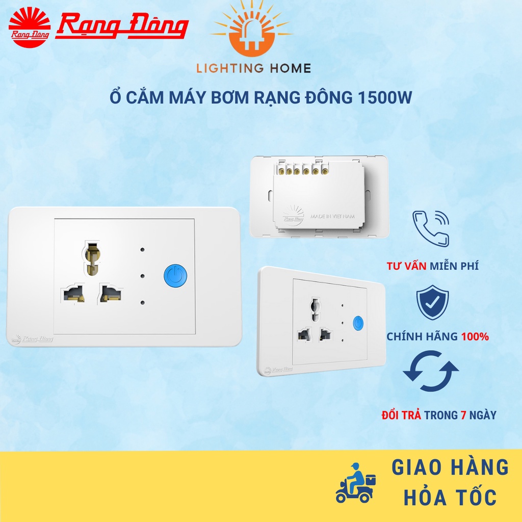 Ổ cắm máy bơm thông minh RẠNG ĐÔNG Model: OC03.MB 16A Có 2 chế độ bơm thù công và tự động an toàn sử dụng