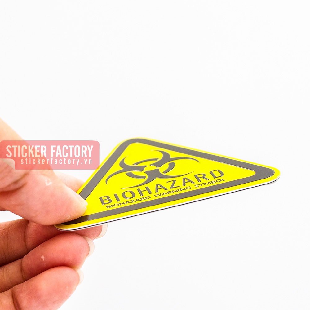 Biohazard Zombie tam giác vàng - Sticker hình dán metal kim loại- STICKER FACTORY