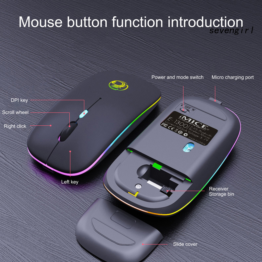 IMICE Chuột Không Dây Sev-Mice E-1300 Phát Sáng Dành Cho Máy Tính