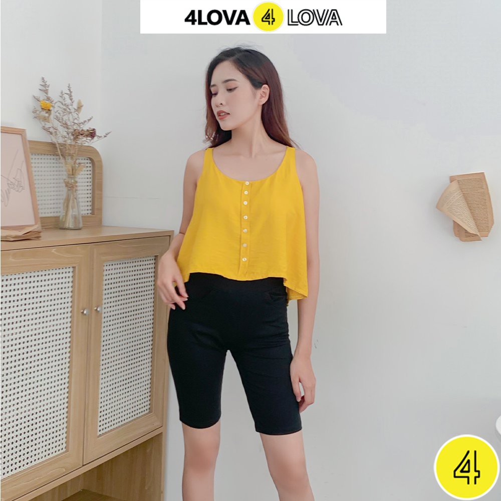 Áo sát nách nữ 4LOVA vải đũi mỏng nhẹ cổ tròn phối cúc ngực cực xinh