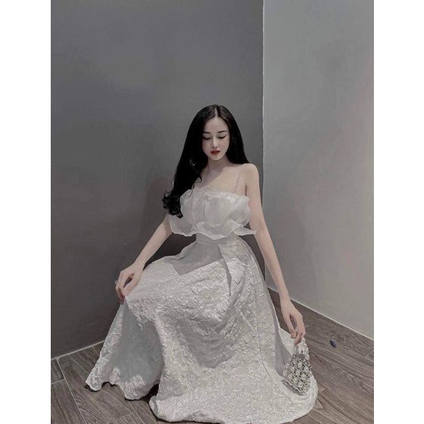 Váy 2 dây ngọc xốp xòe phối ngực tơ kính | BigBuy360 - bigbuy360.vn