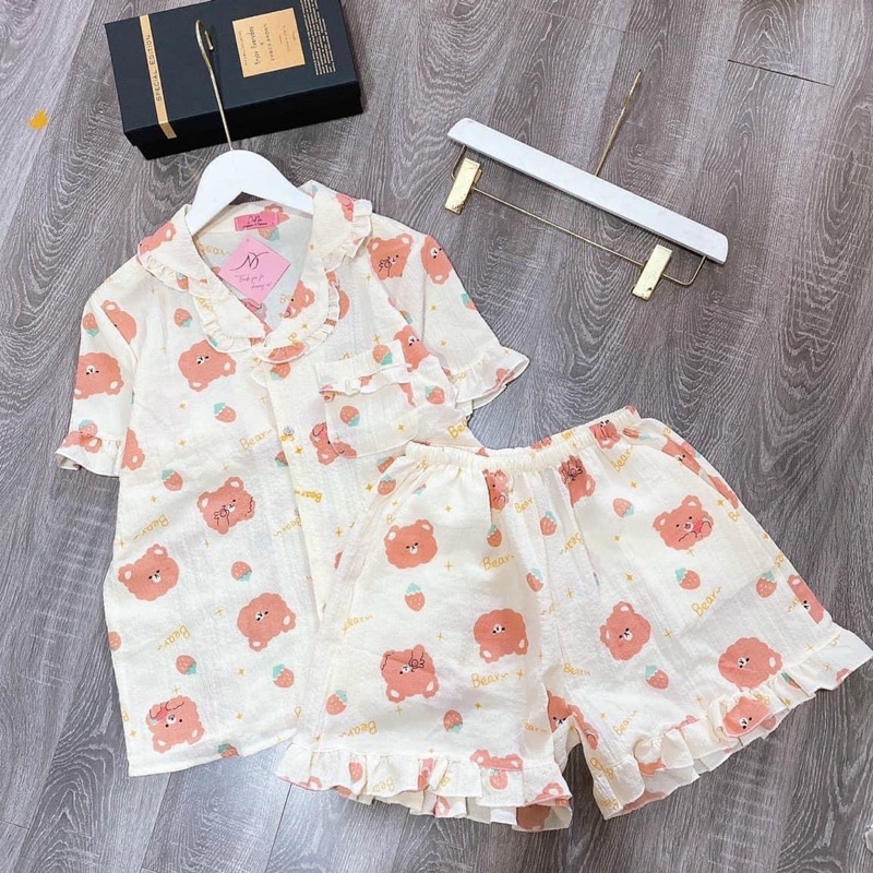 vải đũi xốp con gấu bear to mềm mại ko nhăn may đồ bộ mềm mát không nhăn