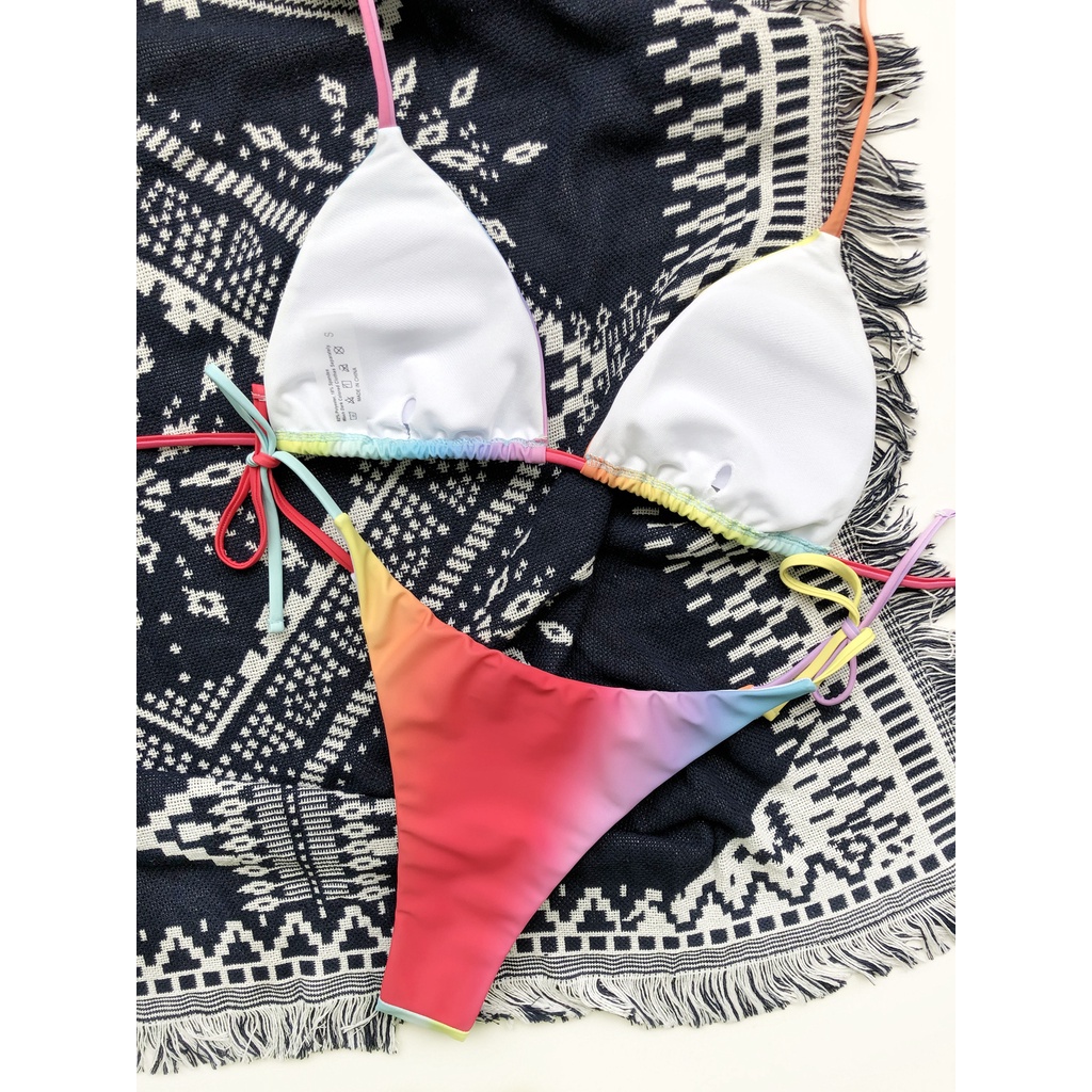 Bộ đồ bơi bikini họa tiết màu sắc cầu vồng có đệm ngực dành cho nữ | BigBuy360 - bigbuy360.vn