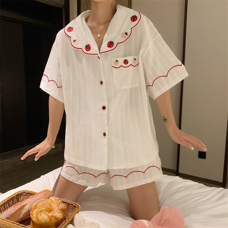 Bộ Đồ Ngủ Tay Ngắn Phong Cách Nhật Bản Dễ Thương Thời Trang Mùa Hè Cho Nữ