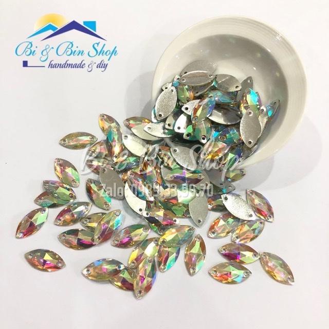 50 Viên Đá Kiếng Lá Me 9x18mm Đính Kết Trang Phục Thời Trang, Làm Phụ Kiện Handmade