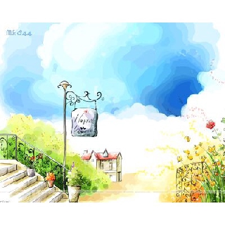 Tranh sơn dầu số hóa Tranh tô màu ngôi nhà xuân T844