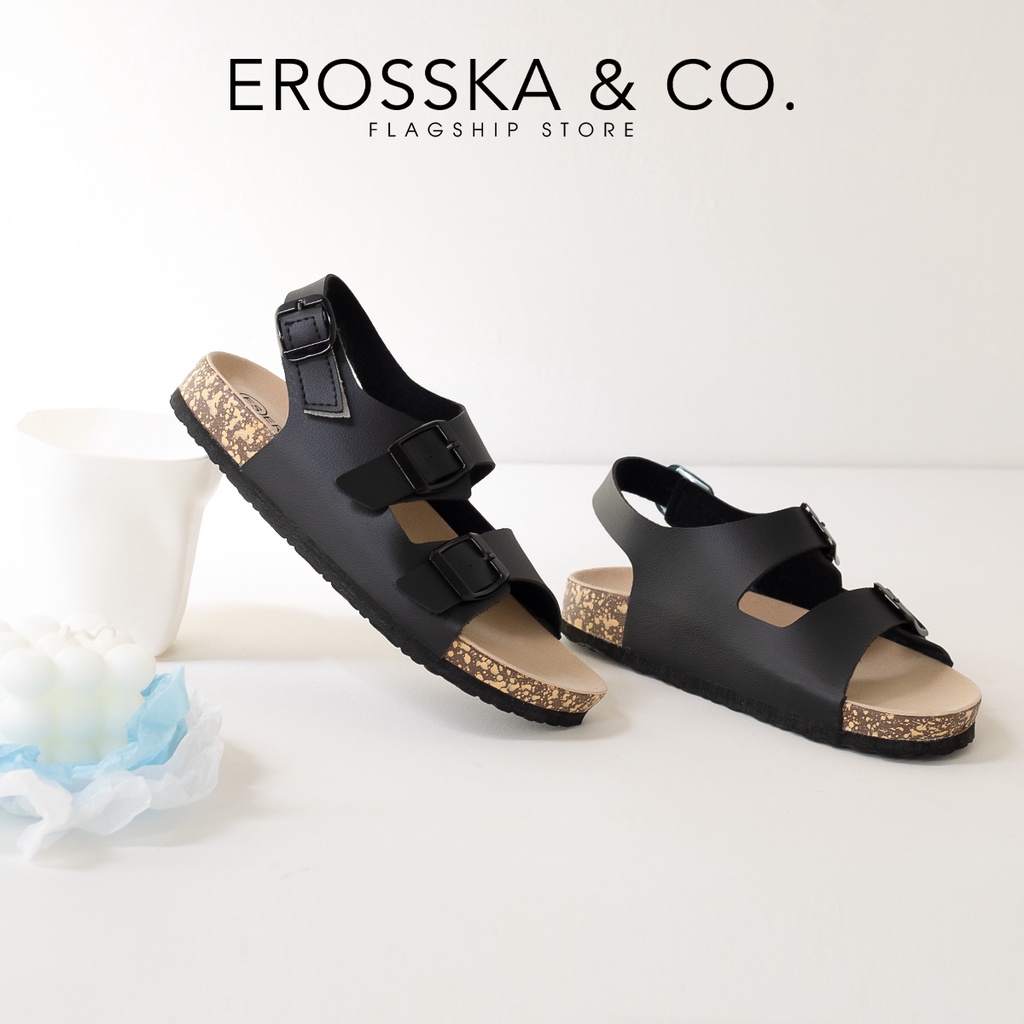 Sandal Birken quai ngang phối khoá thời trang Erosska màu đen - DT012