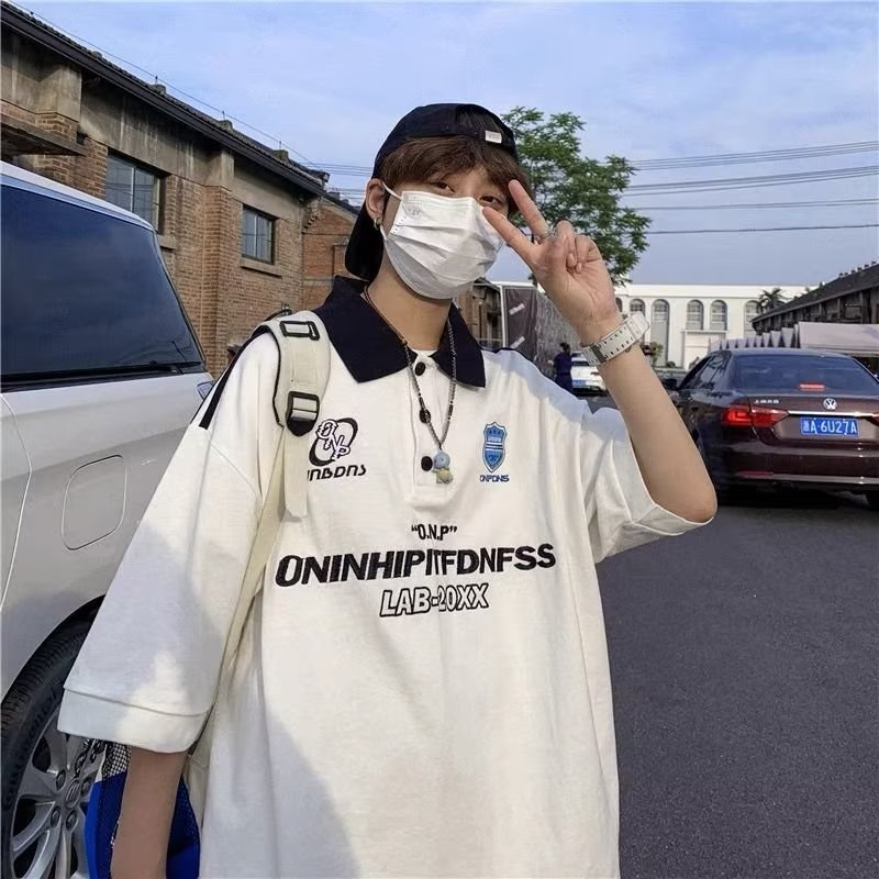 Áo polo Ngắn Tay Dáng Rộng In Chữ Phong Cách Mỹ Thời Trang Mùa Hè Cho Nam