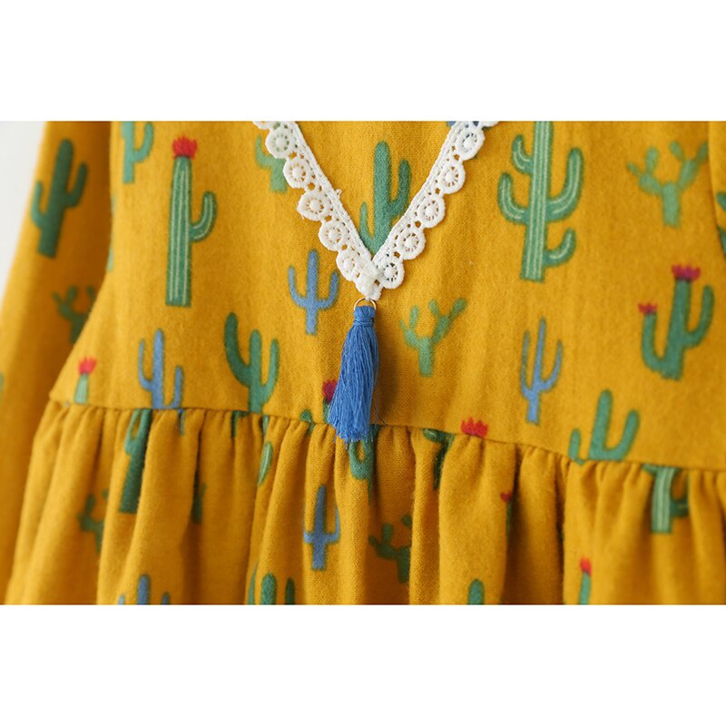 BEAR LEADER Đầm Bé Gái In Hình Xương Rồng Phong Cách Âu Mỹ Thời Trang Mùa Thu 2017 Mới