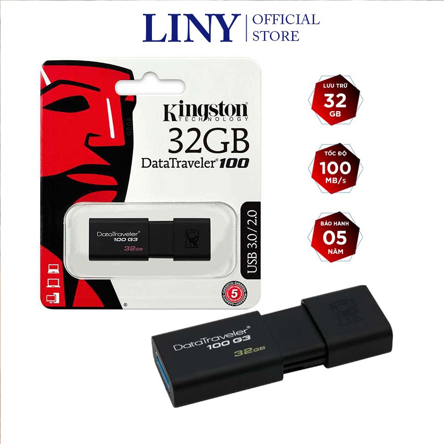 USB Kingston DT100G3 32GB nắp trượt tốc độ upto 100MB/s | BigBuy360 - bigbuy360.vn