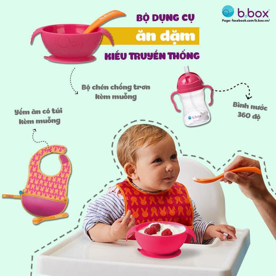 Bộ chén chống trơn và muỗng B.BOX cho bé tập ăn dặm nhiều màu sắc - Herbaby