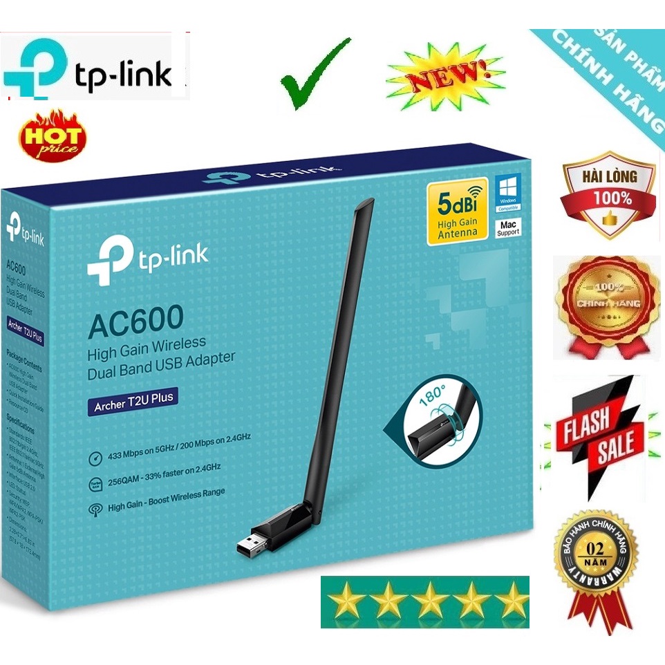 Bộ Thu Sóng Usb WiFi Công Suất Cao AC600 -TP-Link T2U Plus Có Ăng Ten | BigBuy360 - bigbuy360.vn