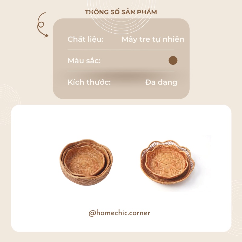 Rổ mây tròn, khay mây đựng đồ, decor trang trí mây tre đan tự nhiên | HOME CHIC CORNER
