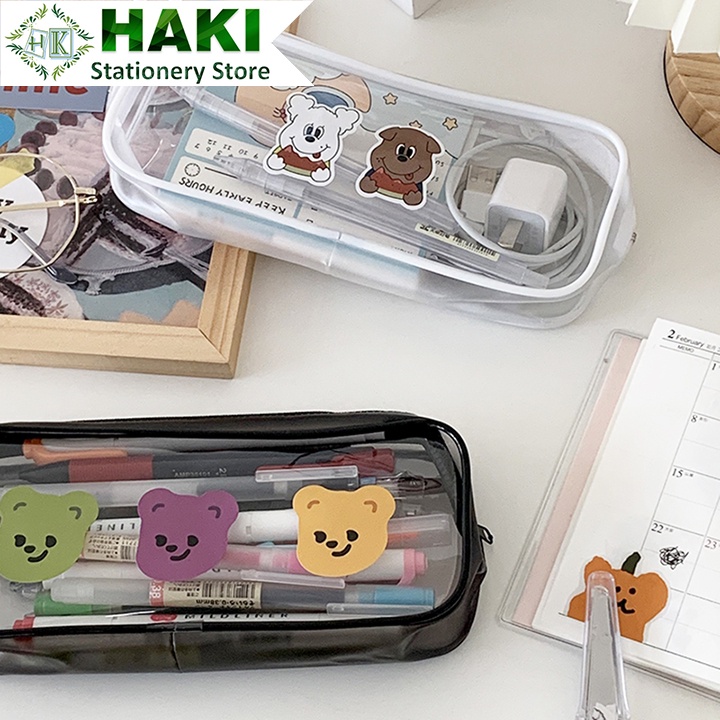 Túi đựng bút trong suốt HAKI bằng nhựa PVC cute dễ thương TB06