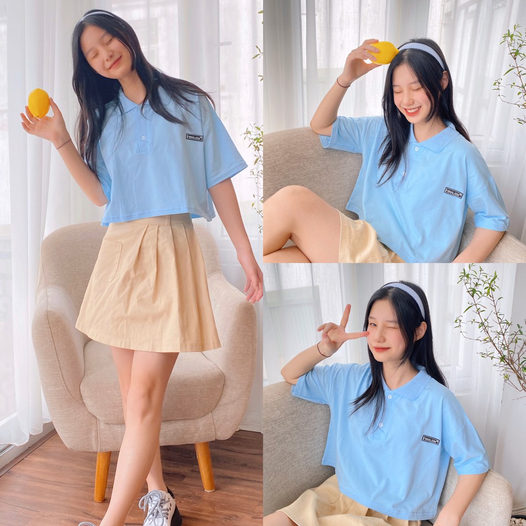 Áo thun croptop polo tay lỡ form rộng nhiều màu Fiinalism ulzzang - Made by Toneontone TOT (có ảnh cận chất)