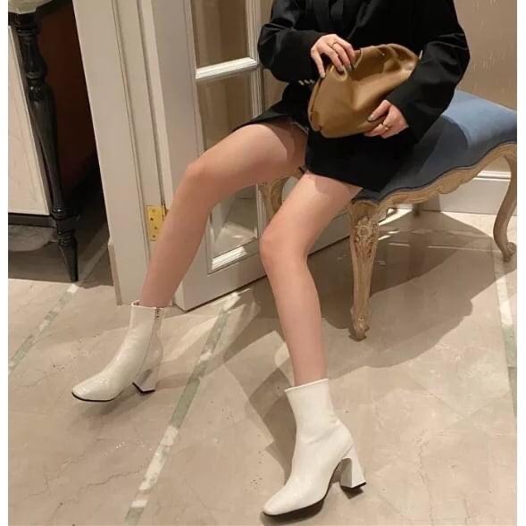 Bốt - boots thời trang nữ - da bóng - cổ lửng - khóa hông gót số 7