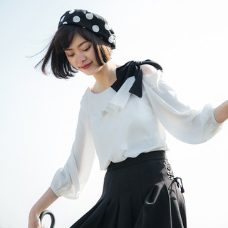 Áo sơ mi hở vai buộc nơ