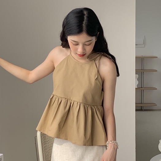 Áo 2 dây cổ yếm LOLLIE STUDIO TKA280 TKA381 dáng pepplum xòe vải linen