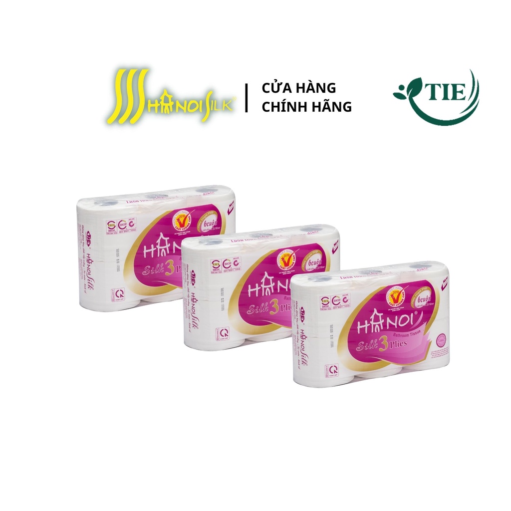 Combo 3 lốc Giấy Vệ Sinh Hà Nội SILK Cao Cấp 3 lớp 6 cuộn có lõi