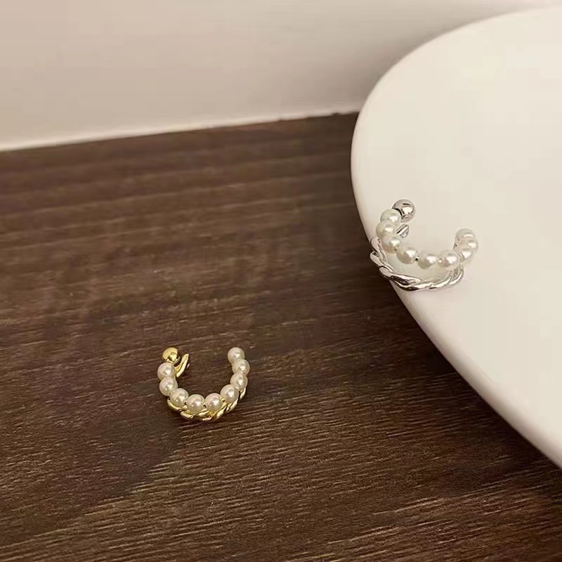 Khuyên Kẹp Vành Tai Đính Ngọc Trai Phong Cách Thời Trang Pháp Cổ Điển Hàng Mới