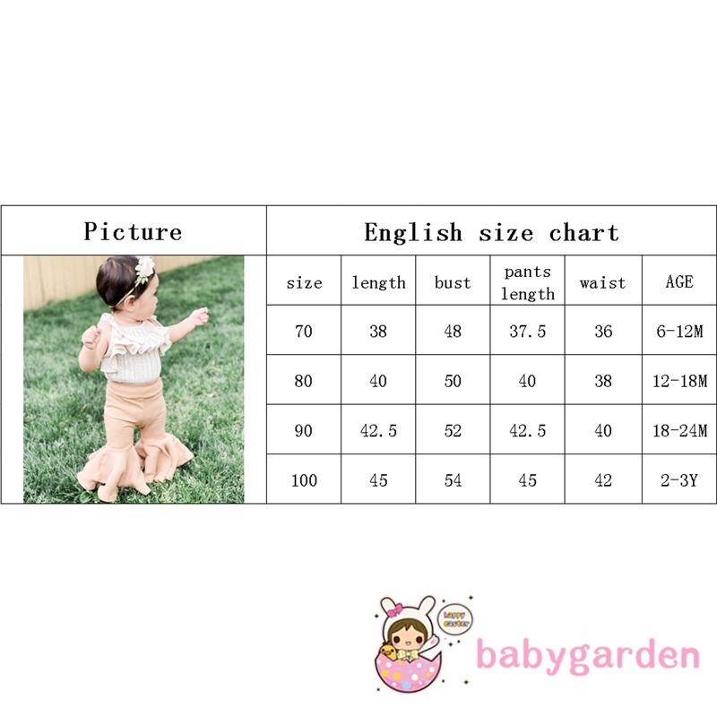 BABYGARDEN 6months-3years Baby Girl Outfits, Solid Color Sleeveless Ruffles Decor Sling Romper + Elastic Waist Ribbed