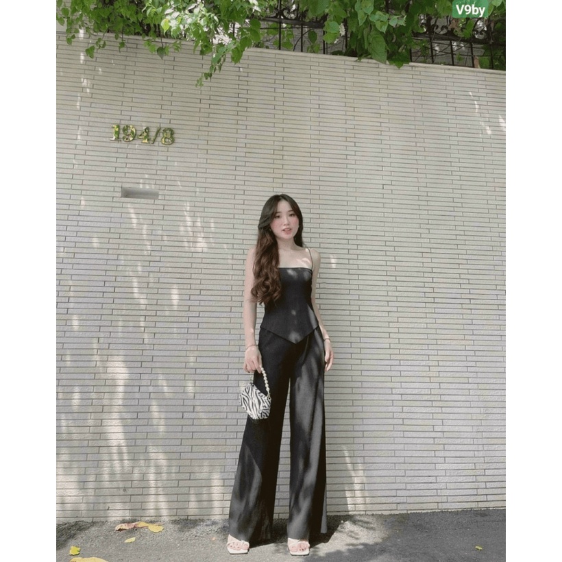 SÉT BỘ NỮ THUN GÂN ÁO HAI DÂY QUẦN DÁNG RỘNG TÔN DÁNG BODY CỰC HOT PU