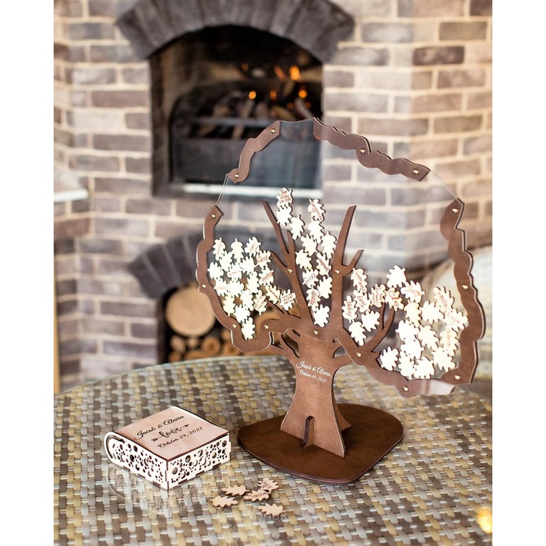 Hộp Thả Tim Gỗ Mẫu Cây Thả Chiếc Lá Ký Tên Size 60Cm| Thao Wedding Guestbook