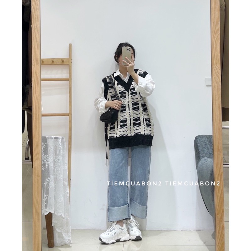 Áo gile kẻ ô vuông dáng rộng mix đồ xinh | BigBuy360 - bigbuy360.vn