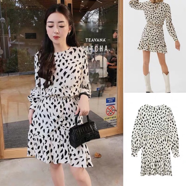 Đầm hoạ tiết đen trắng (Sẵn L)