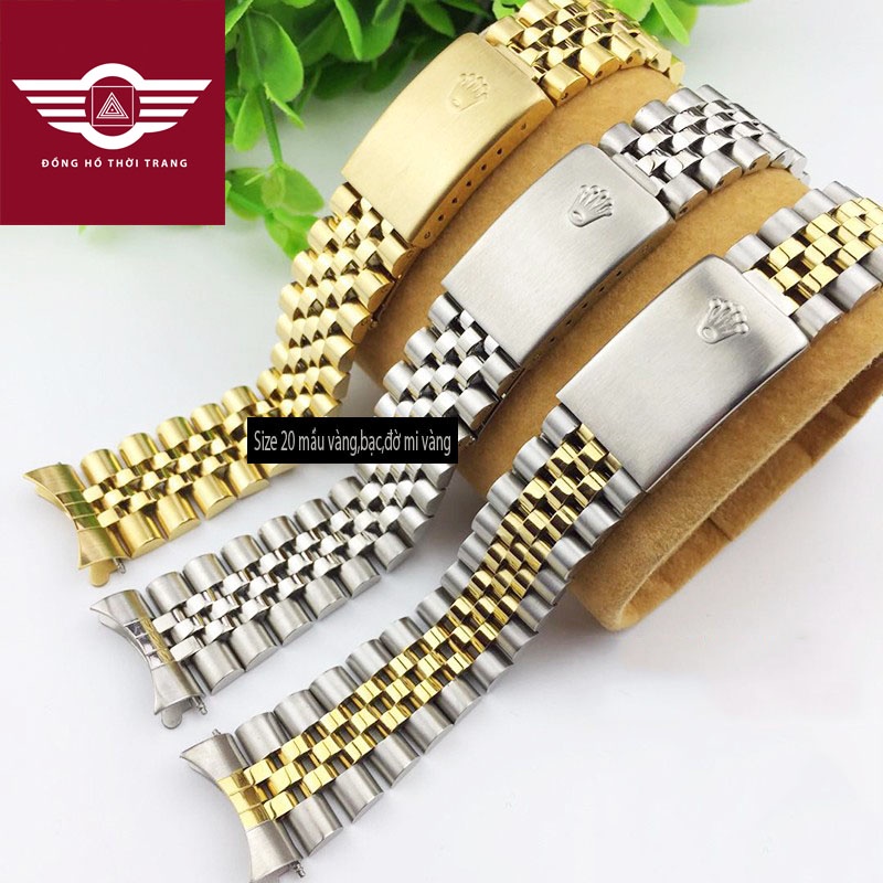 Dây Đồng Hồ ROLEX Mẫu 5 Mắt Đúc Đặc Thép Không Gỉ Dây Size 20mm