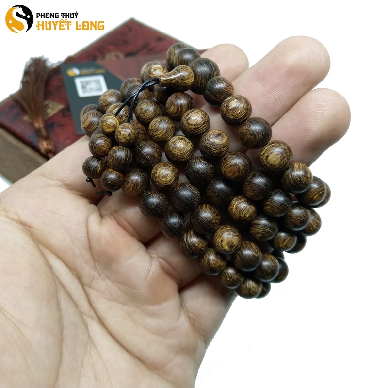 Vòng Tay Trầm Hương Chuỗi Tràng 108 Hạt Sánh Chìm, Vòng Phong Thủy Huyết Long