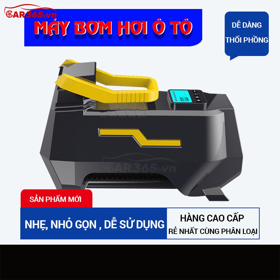 Máy bơm hơi lốp xe hơi ô tô điện tử thông minh tự ngắt cao cấp CAR365 có màn hình LED hiển thị - BẢO HÀNH 12 THÁNG