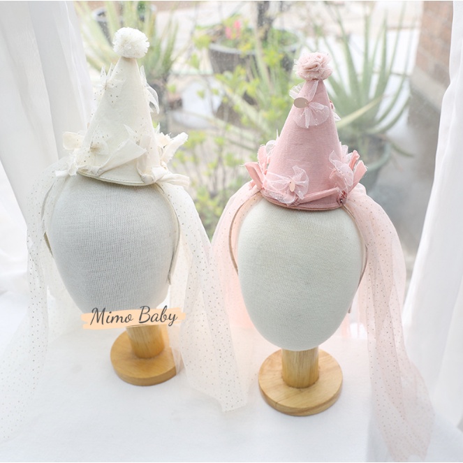Bờm mũ chóp đính voan xòe lấp lánh, bờm cô dâu cho bé gái BD49 Mimo Baby