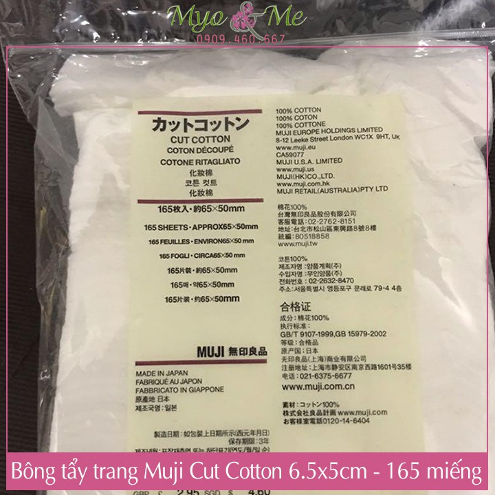 Bông tẩy trang Muji Cut Cotton 65x50 gói 165 miếng