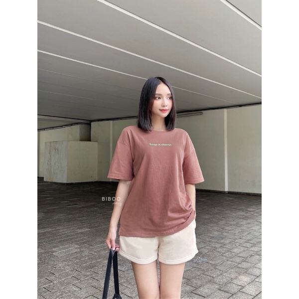 BIBOO - Áo thun cổ tròn tay ngắn in chữ KEEP IT CLASSY