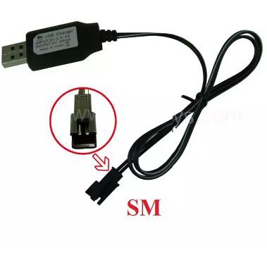 Dây cáp sạc pin Ni-MH USB 4.8V 6V 7.2V 250mA giắc SM JST  có đèn báo đầy pin dành cho xe điều khiển, flycam