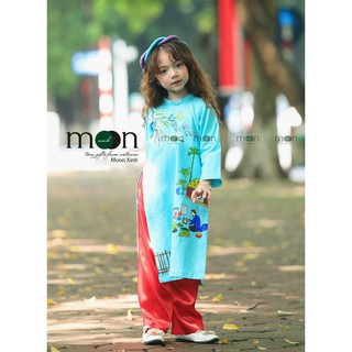 [ÁO DÀI TẾT BÉ GÁI] Áo dài vẽ tay VNS 322 Moon Xinh (có thể mặc jeans, váy như áo dài cách tân trẻ em) - Thô linen mát