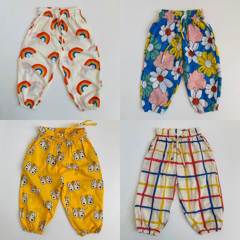 Quần dài chống nắng vải cotton mỏng thoáng khí in họa tiết thời trang cho bé trai và gái