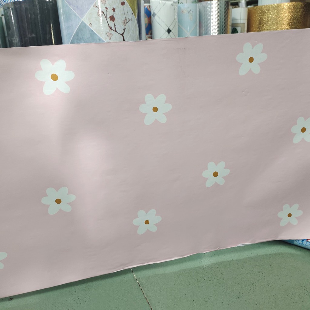 1 mét decal giấy dán tường HOA SÁU CÁNH TRẮNG khổ 45cm keo sẵn
