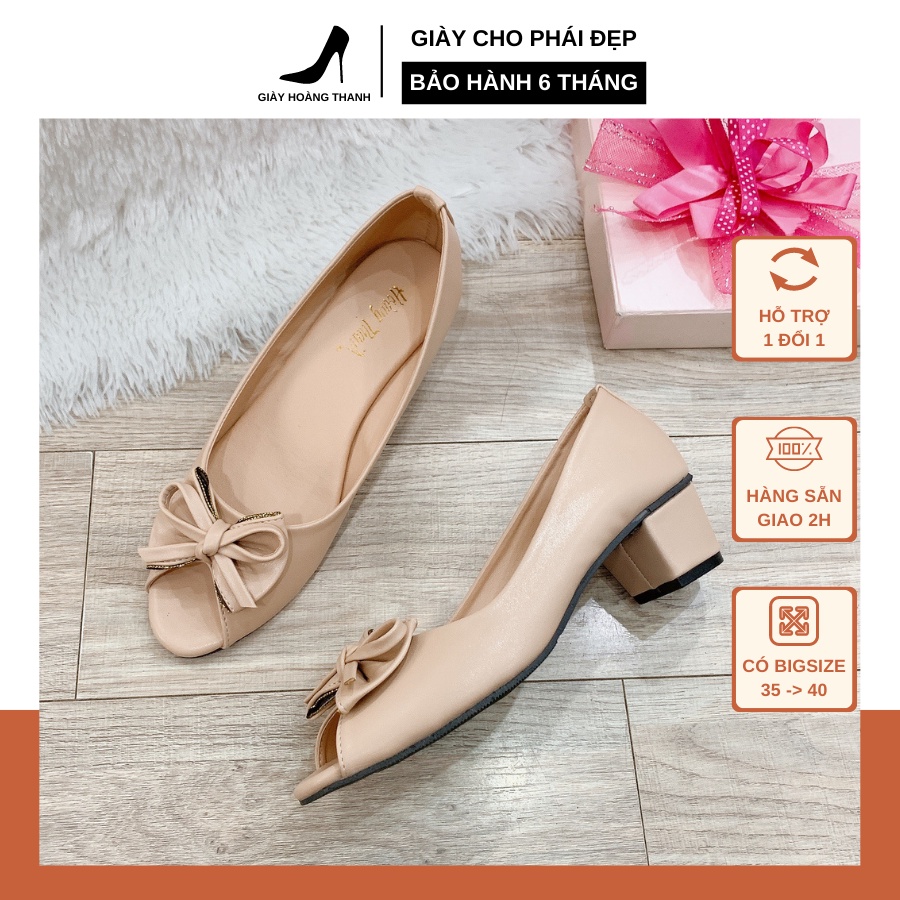 Giày Nữ, Giầy Dép Gót Vuông 3cm Da Mềm Đi Nước Đi Mưa Được. Giày Hoàng Thanh G1 Đen