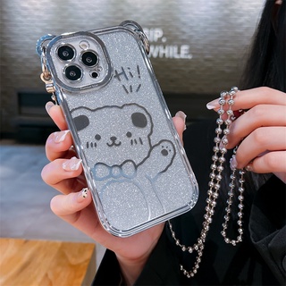 Ốp Điện Thoại In Hình Gấu Có Dây Đeo Chéo Cho iPhone 11 12 13 Pro Xs Max X 7 8 Plus