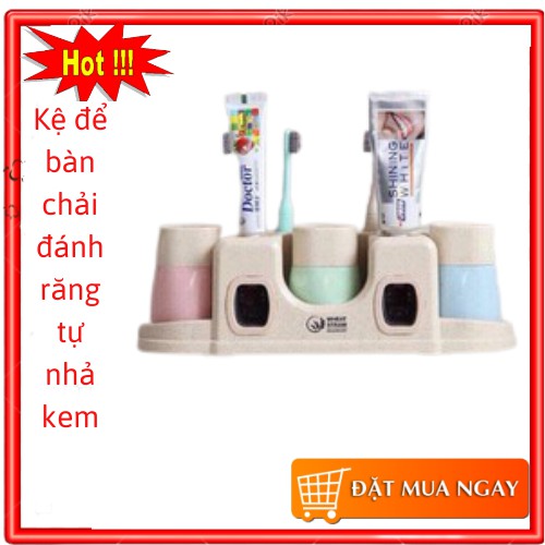 Kệ để bàn chải đánh răng tự nhả kem + 3 cốc lúa mạch