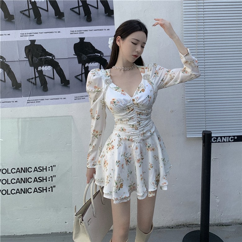 Đầm nữ hoa nhí dáng ôm tay dài mini Emilyshop