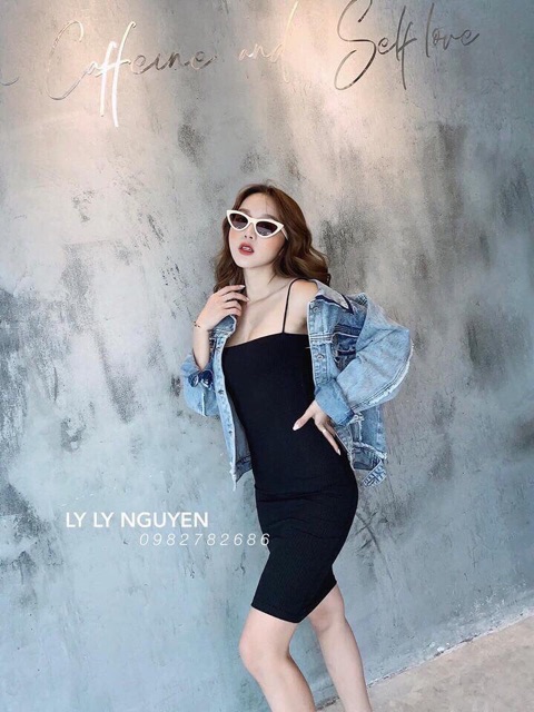 Váy thun body 2 dây sợi bún