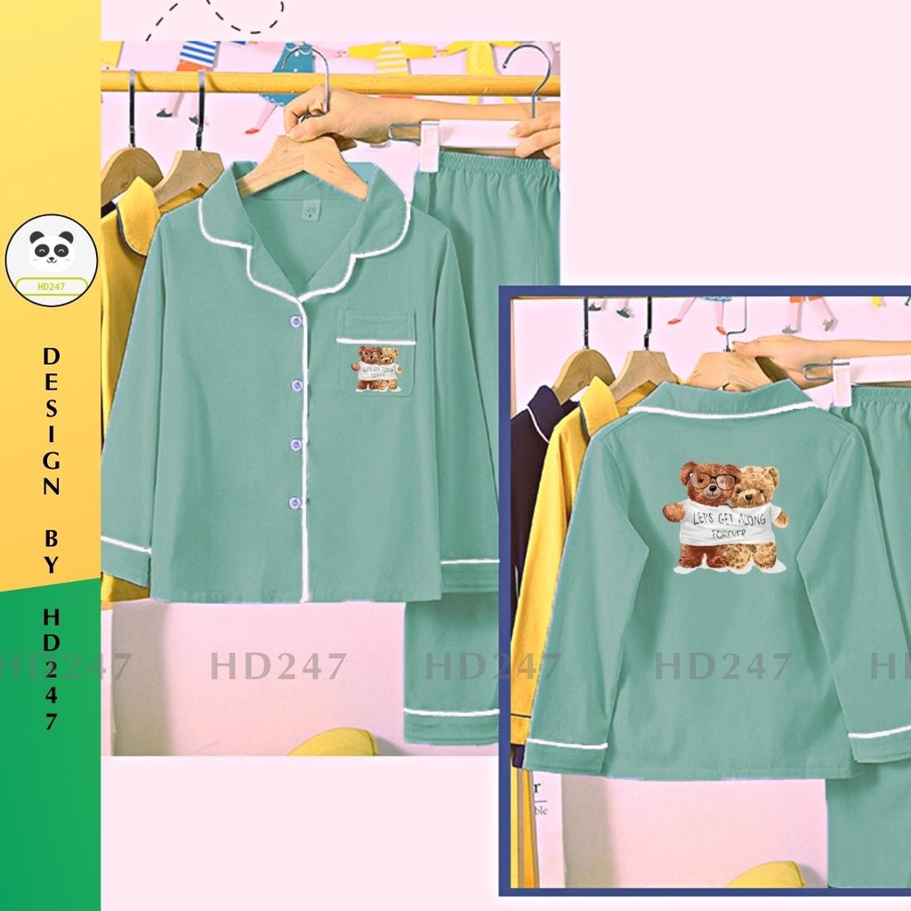 Đồ ngủ bé gái pijama mặc nhà size đại 14 đến 40kg in gấu HD247 0330