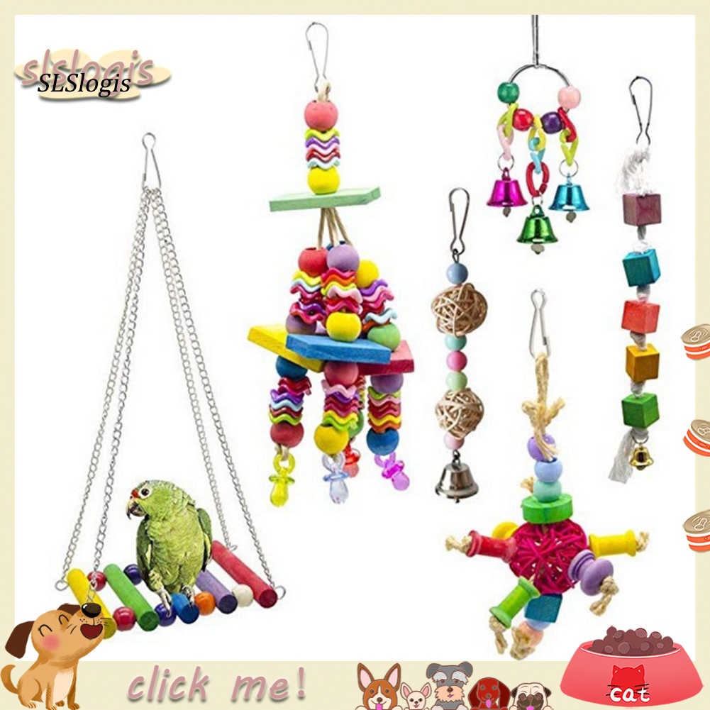 Bộ Giá Đỡ Và 6 Quả Bóng Xích Đu Đồ Chơi Nhiều Màu Sắc Dành Cho Chim Vẹt