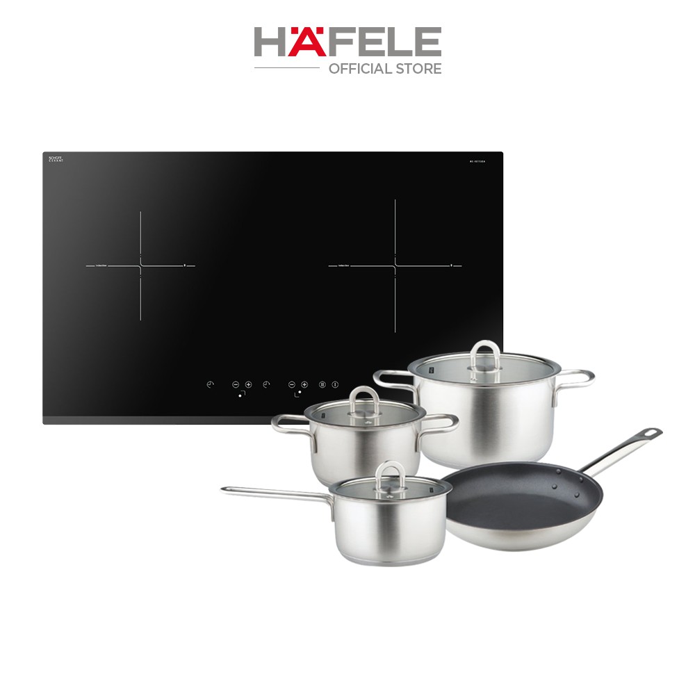 Bếp Từ 2 Vùng Nấu HAFELE 770x450mm HC-IS772EA - 535.02.222 + Bộ Nồi Bếp Từ Inox 304 HAFELE (3 Nồi  + 1 Chảo) 531.08.040