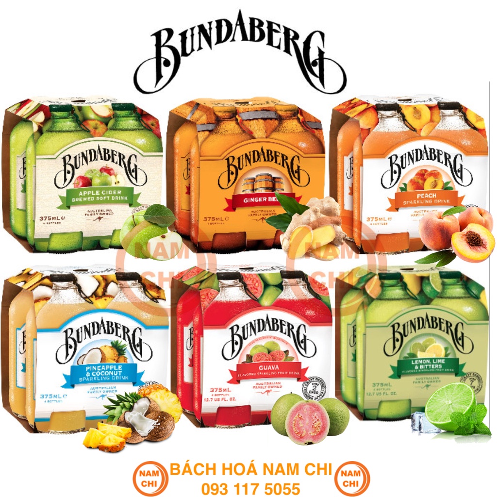 Nước Ép Trái Cây Có Gas Bundaberg Nhiều Vị Thơm Nồng Hương Trái Cây Lên Men Tự Nhiên Chuẩn Vị Úc Uống Sảng Khoái