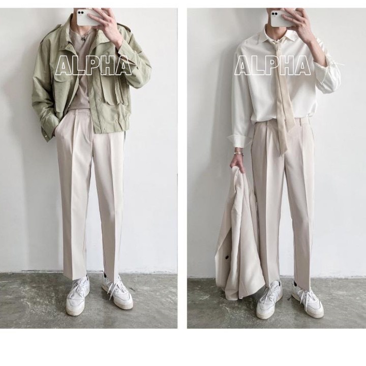 Quần âu nam cao cấp ống rộng màu trắng kem, quần baggy Hàn thời trang JBAGGY - JBA04.